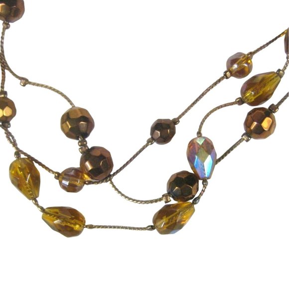 Floating Multi-strand Necklace 18  Inch Glass Iridescent Beaded Strand Jewelry - Picture 2 of 5